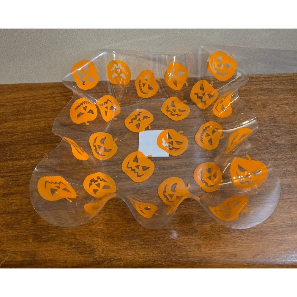 Greenbrier International Halloween Ruffle Tray Set Pumpkin Spider Web Clear 2pc